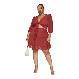 Fashion to Figure Mackenzie Tie Front Flare Dress in Rust Size 4